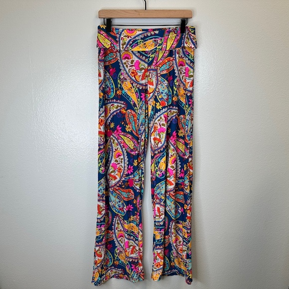 Trina Turk Paisley Print Colorful Roll Top Pants size Large - Picture 1 of 7